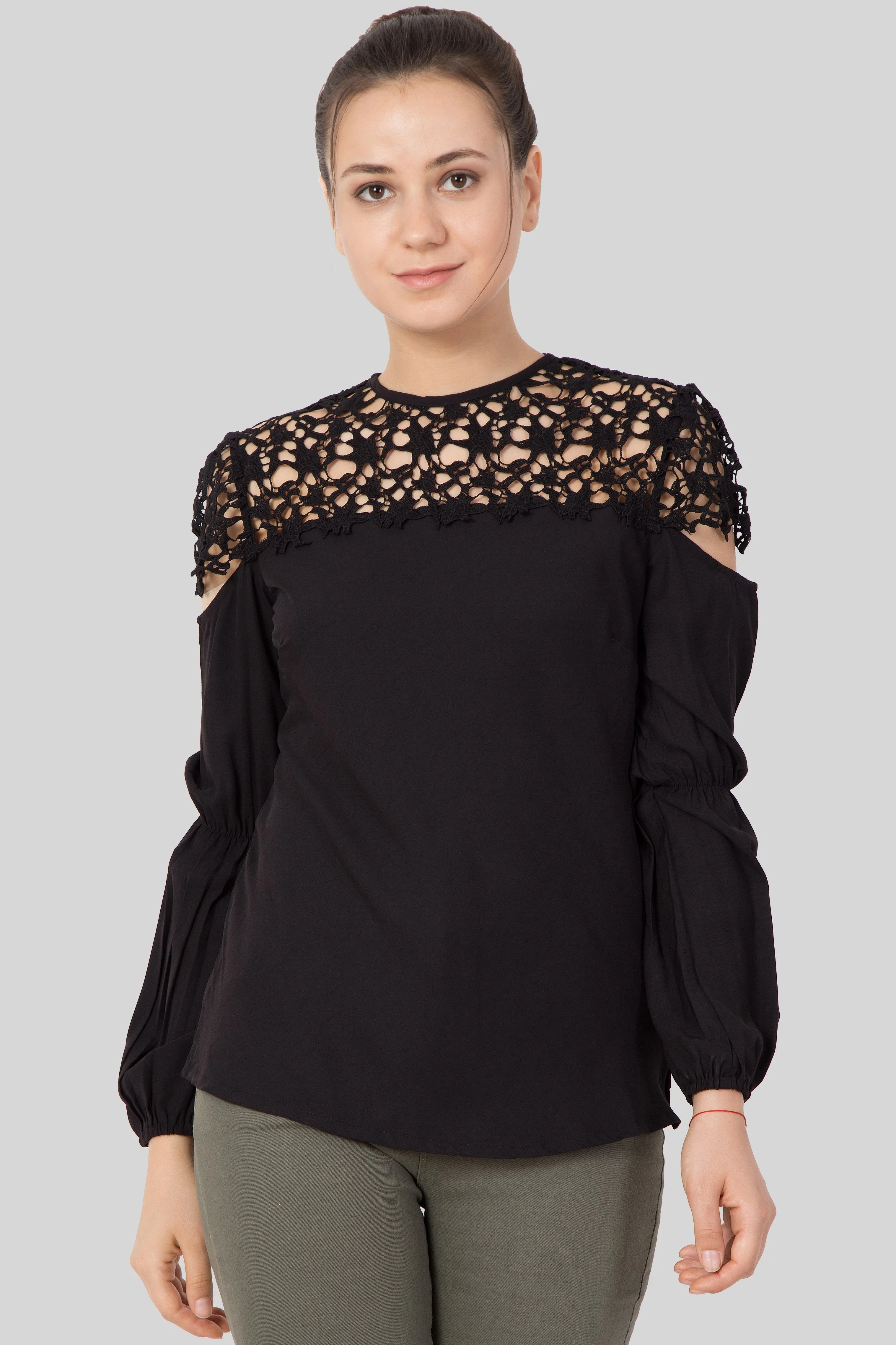 Black crochet yoke top