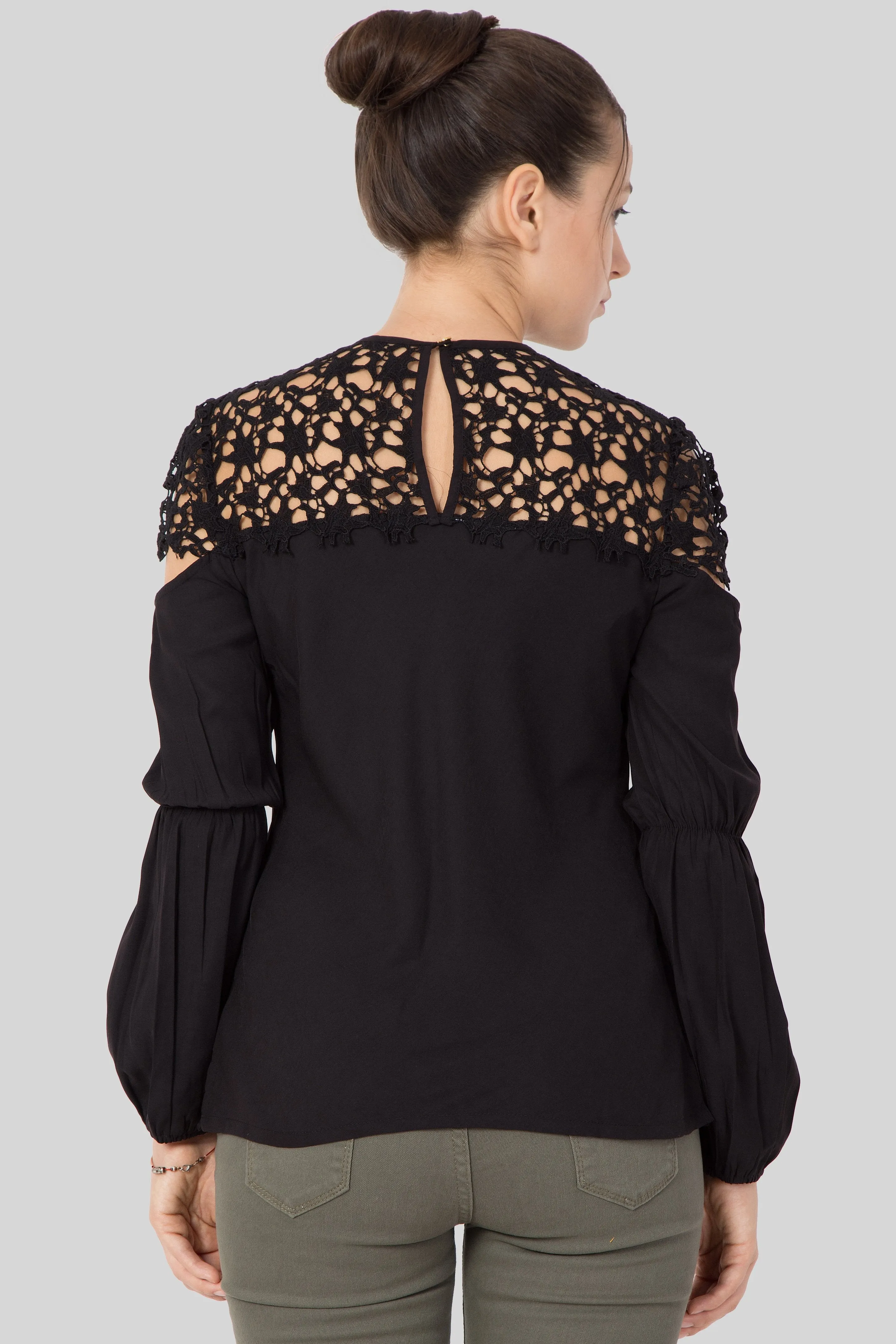Black crochet yoke top