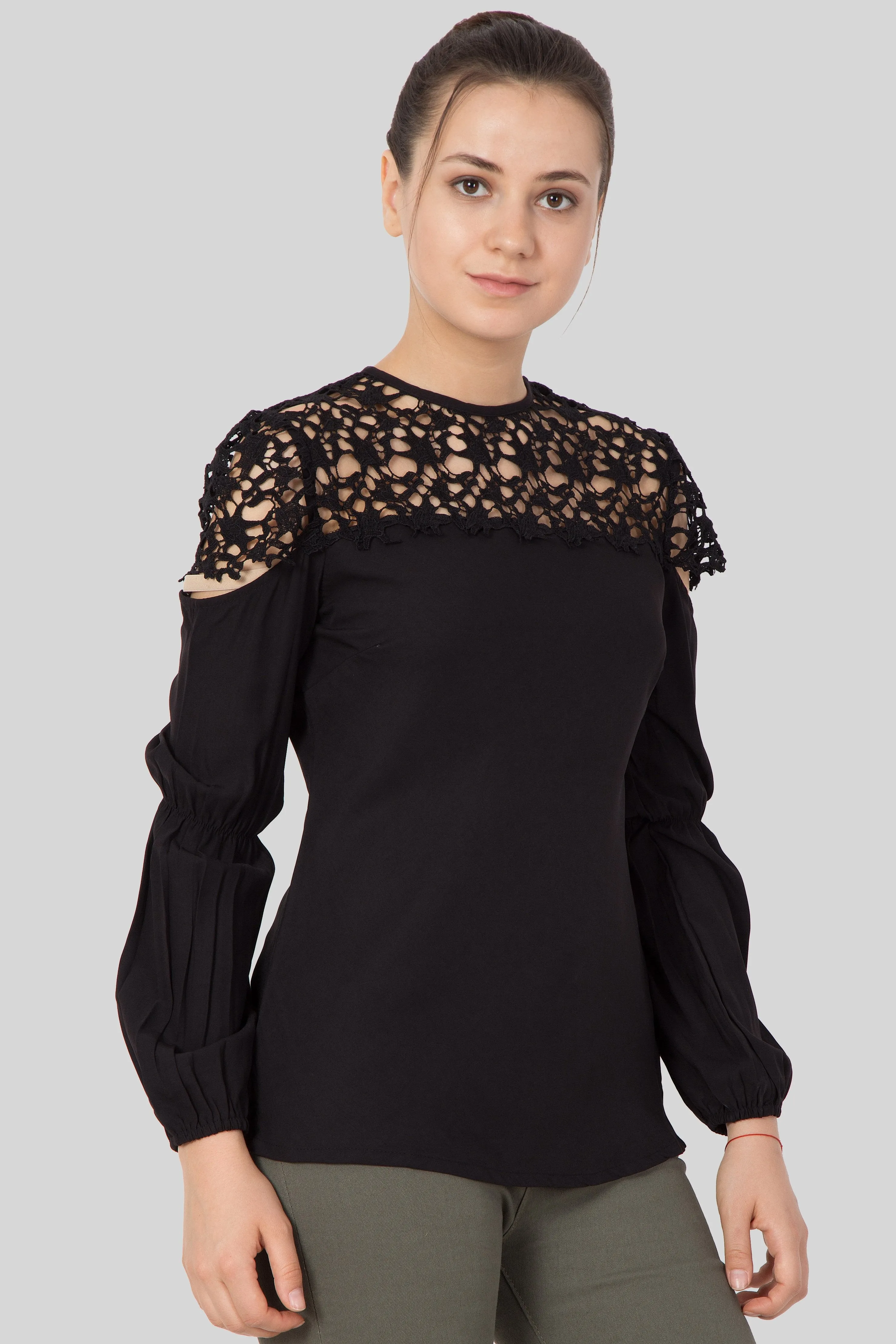 Black crochet yoke top