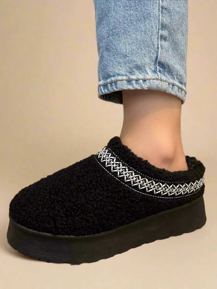 Black Platform Sherpa Slippers