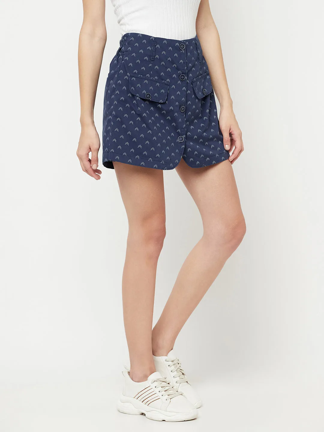 Blue Printed Skorts