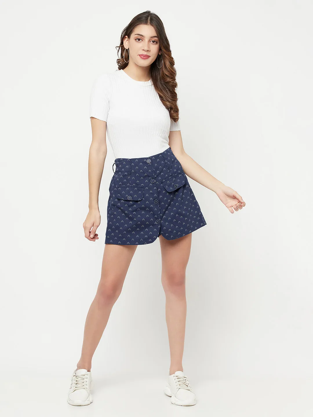 Blue Printed Skorts