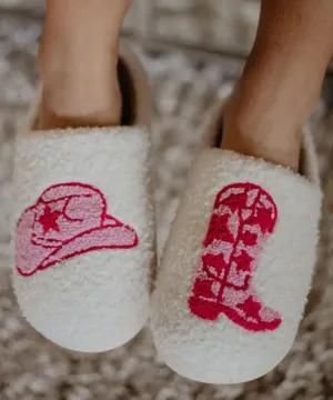 Boot & Cowgirl Slippers - White/Pink