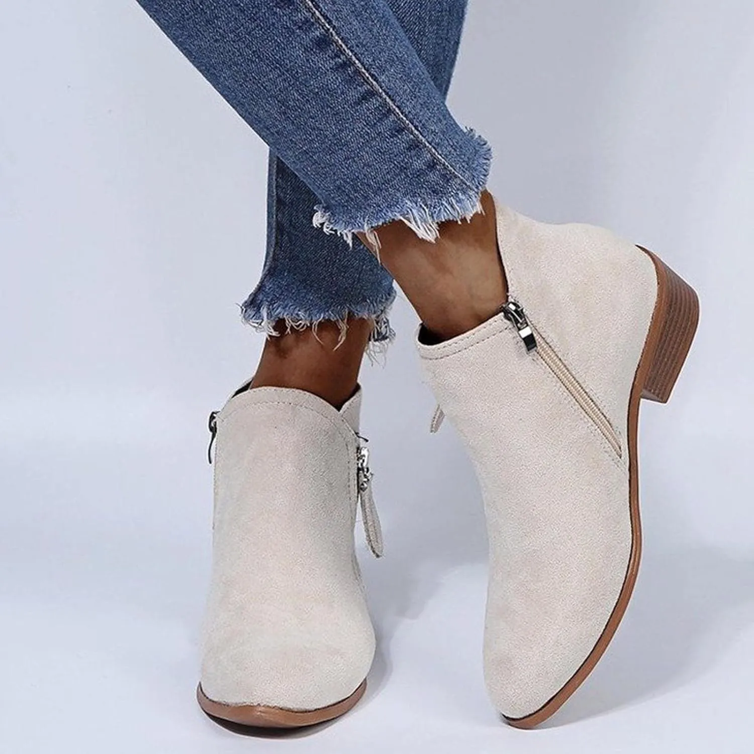 Boots for Women Ankle Booties 2022 Fall Fashion Side Zipper Pointed Toe Block Chunky Mid Heel Boots Solid Slip on Casual Comfy Ladies Shoes