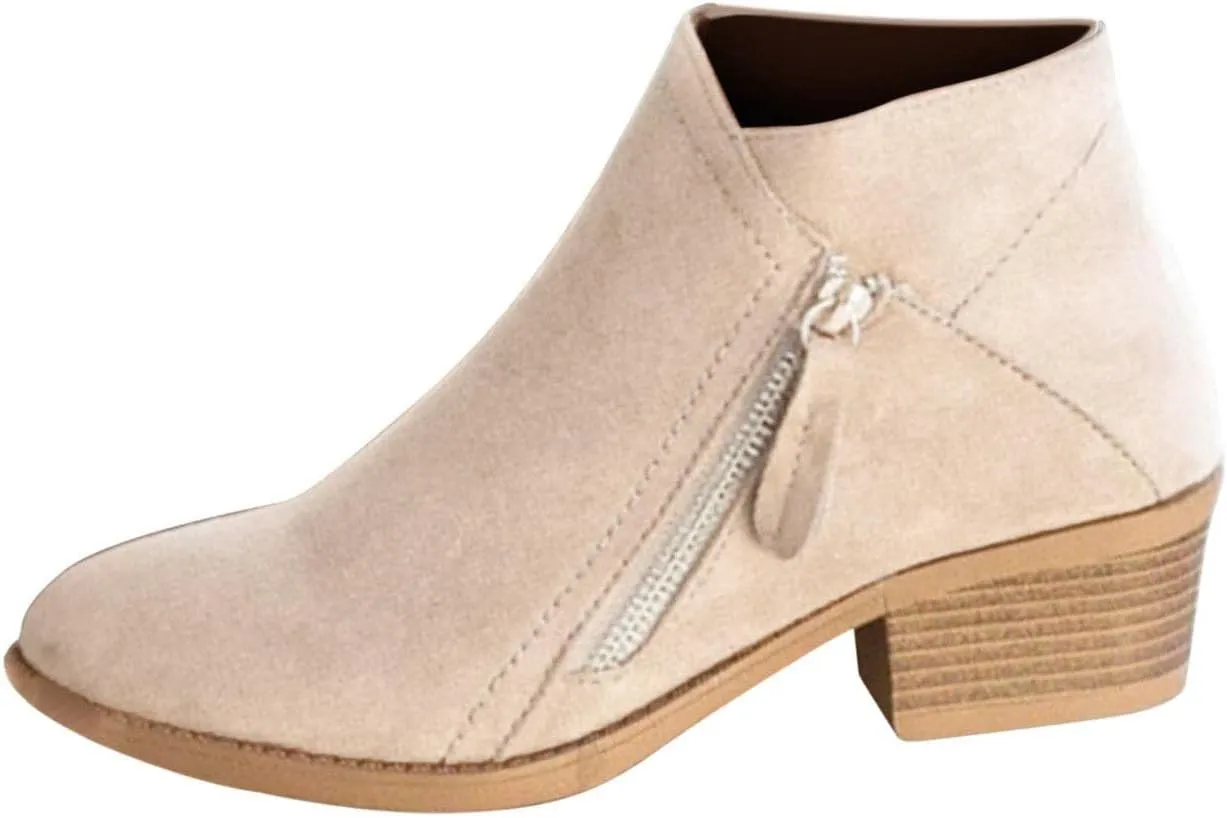 Boots for Women Ankle Booties 2022 Fall Fashion Side Zipper Pointed Toe Block Chunky Mid Heel Boots Solid Slip on Casual Comfy Ladies Shoes
