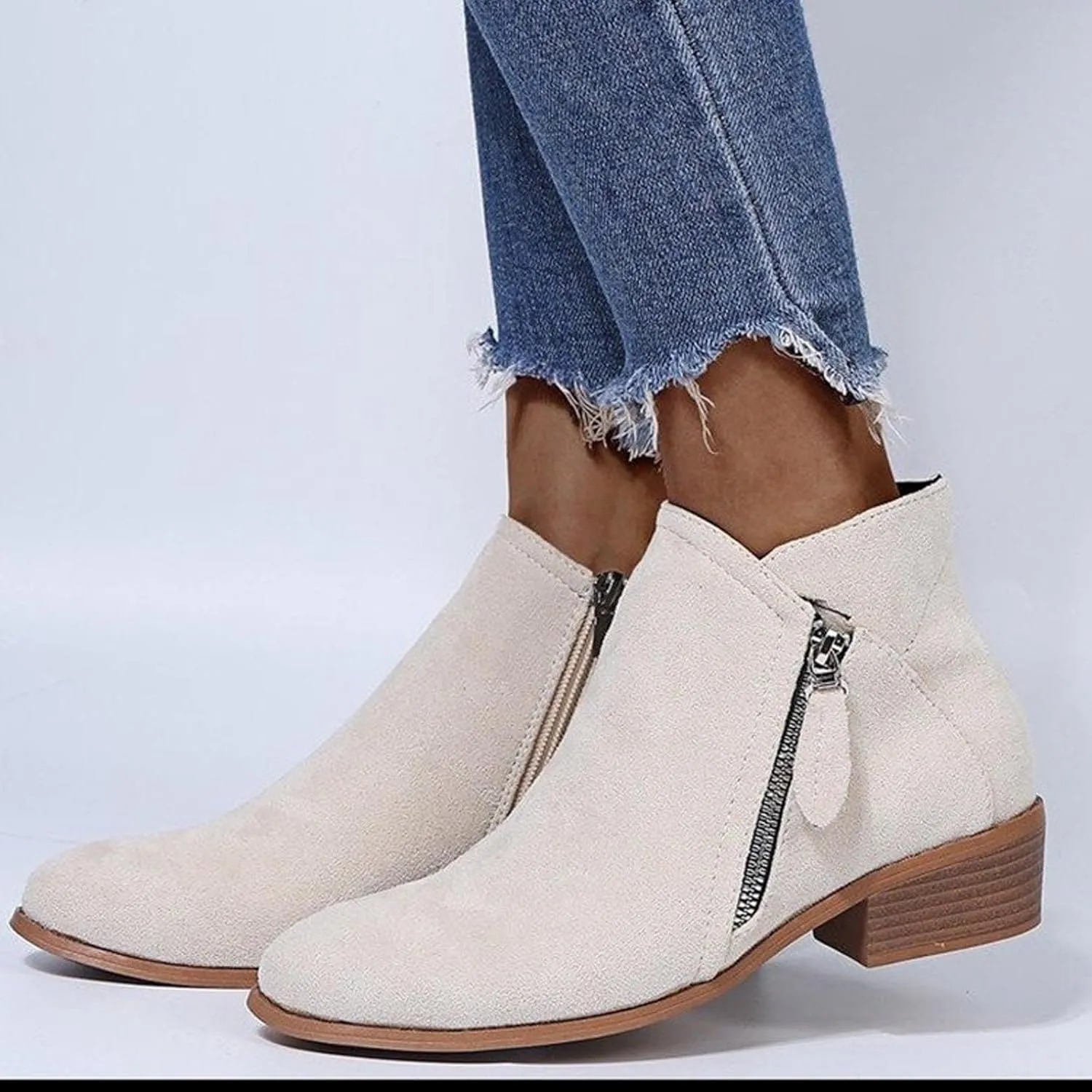 Boots for Women Ankle Booties 2022 Fall Fashion Side Zipper Pointed Toe Block Chunky Mid Heel Boots Solid Slip on Casual Comfy Ladies Shoes