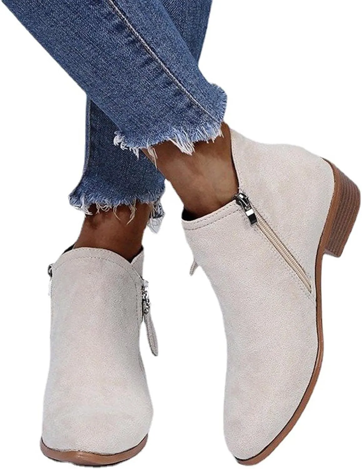 Boots for Women Ankle Booties 2022 Fall Fashion Side Zipper Pointed Toe Block Chunky Mid Heel Boots Solid Slip on Casual Comfy Ladies Shoes