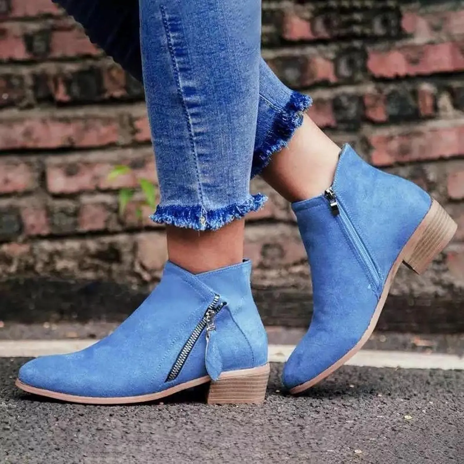Boots for Women Ankle Booties 2022 Fall Fashion Side Zipper Pointed Toe Block Chunky Mid Heel Boots Solid Slip on Casual Comfy Ladies Shoes