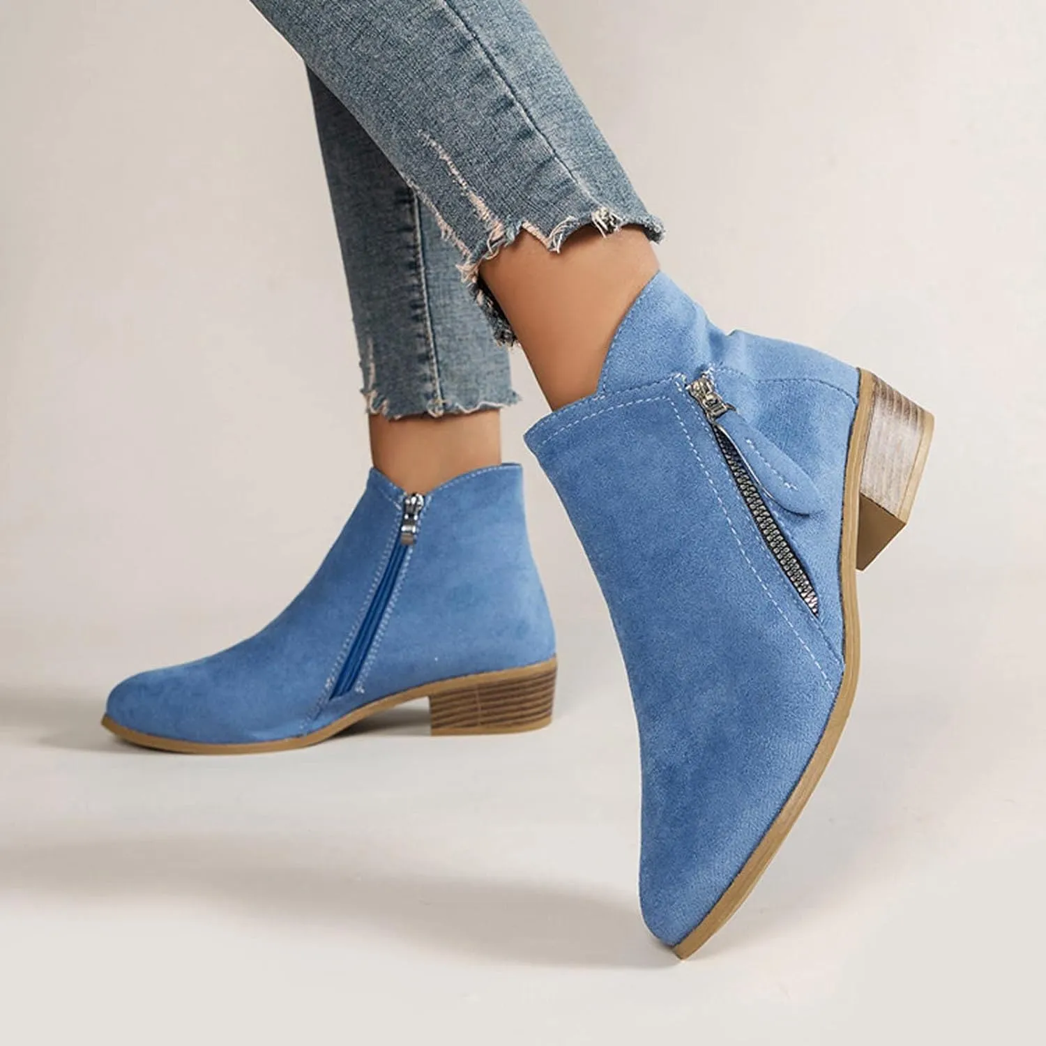 Boots for Women Ankle Booties 2022 Fall Fashion Side Zipper Pointed Toe Block Chunky Mid Heel Boots Solid Slip on Casual Comfy Ladies Shoes