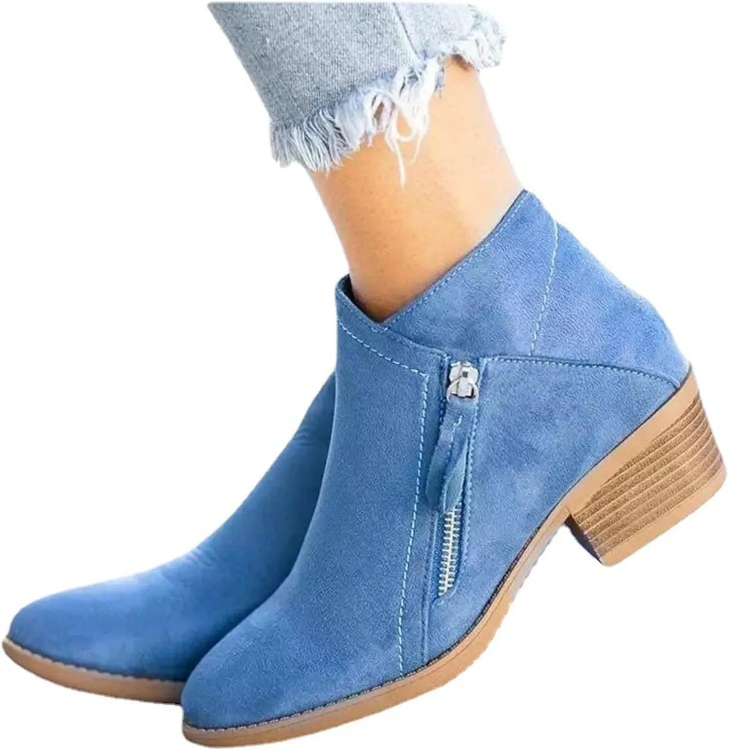 Boots for Women Ankle Booties 2022 Fall Fashion Side Zipper Pointed Toe Block Chunky Mid Heel Boots Solid Slip on Casual Comfy Ladies Shoes