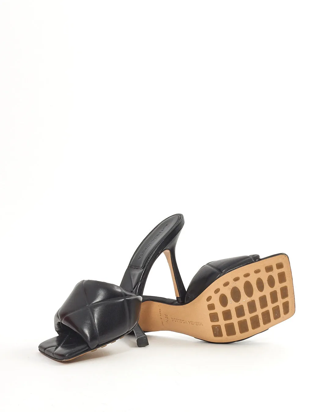 Bottega Veneta Black Intrecciato Leather Lido Heeled Mules - 37.5