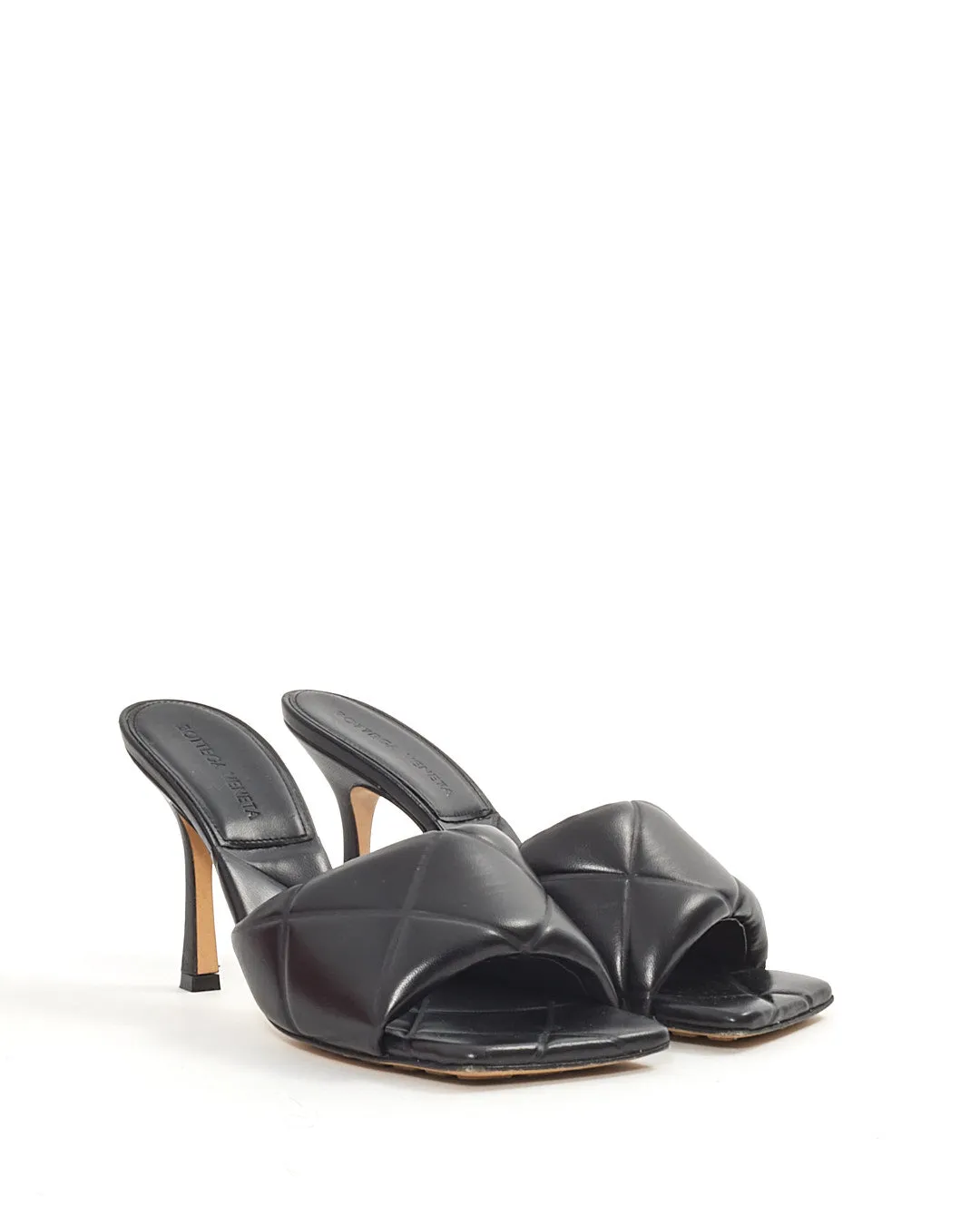 Bottega Veneta Black Intrecciato Leather Lido Heeled Mules - 37.5
