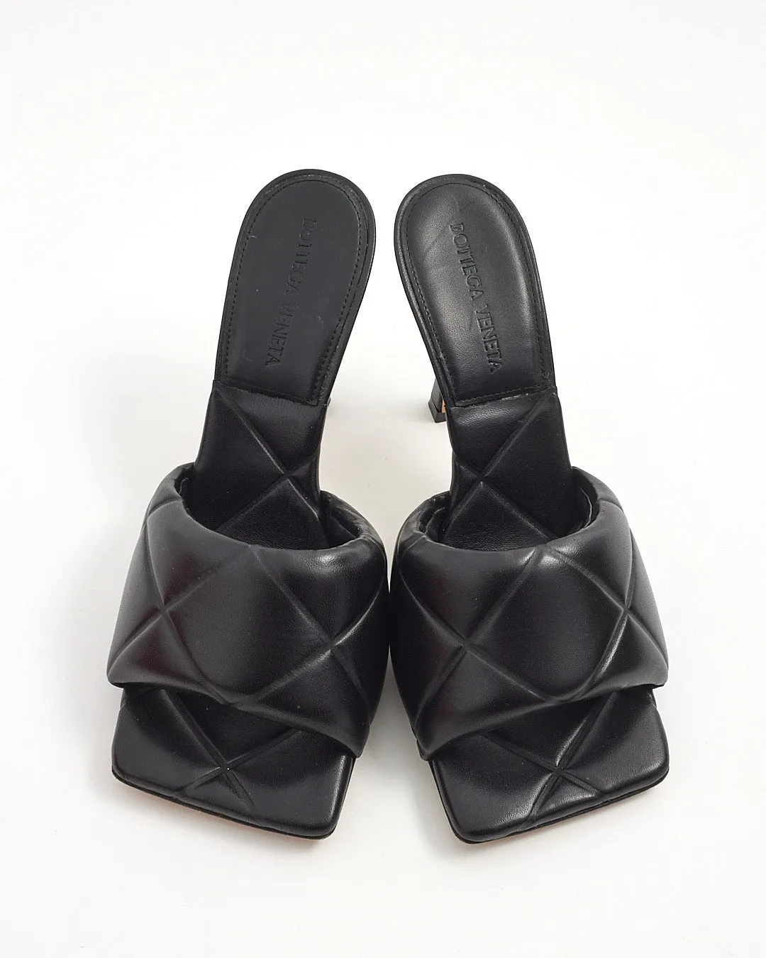 Bottega Veneta Black Intrecciato Leather Lido Heeled Mules - 37.5