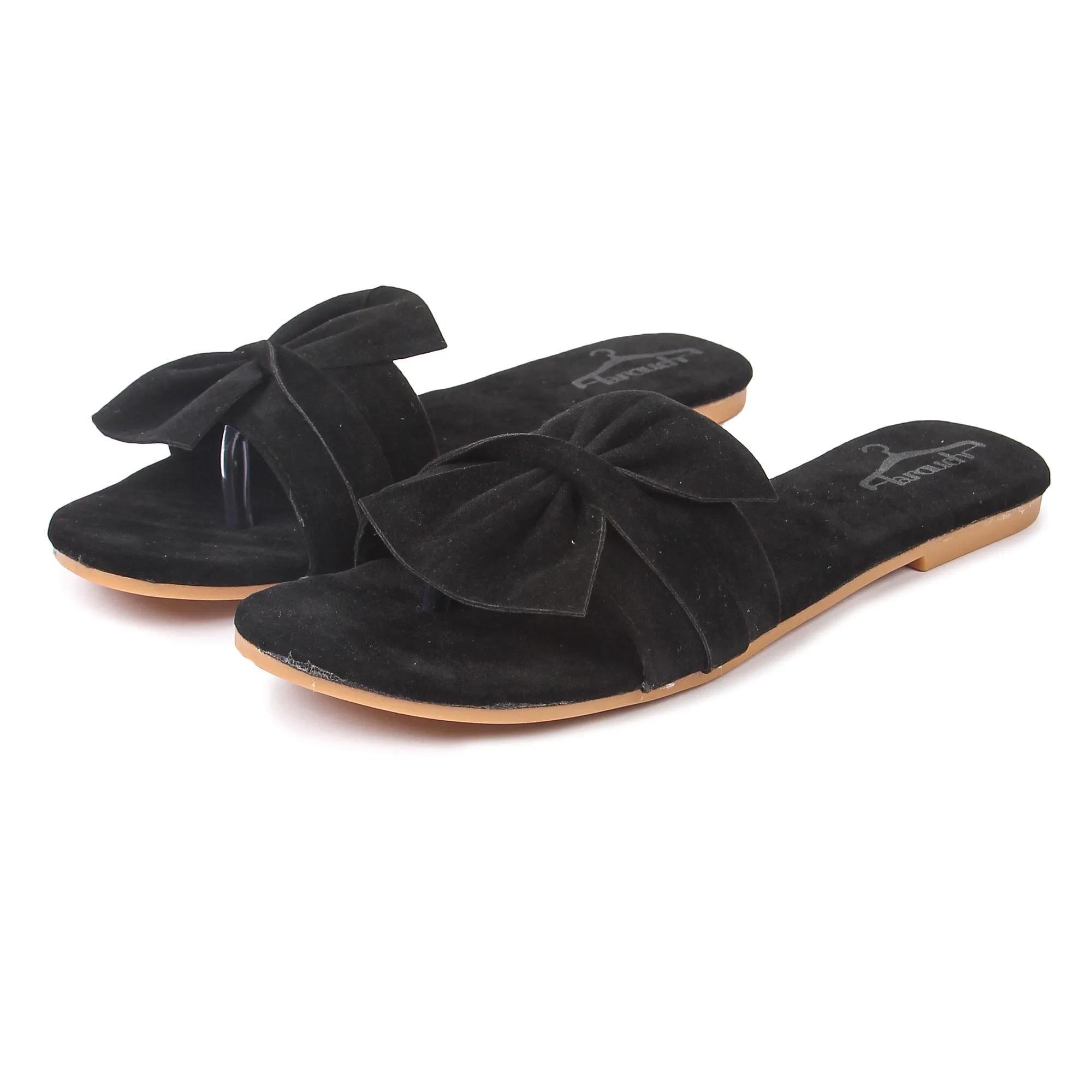 Brauch Women's Black Suede Bow Flats/Slippers