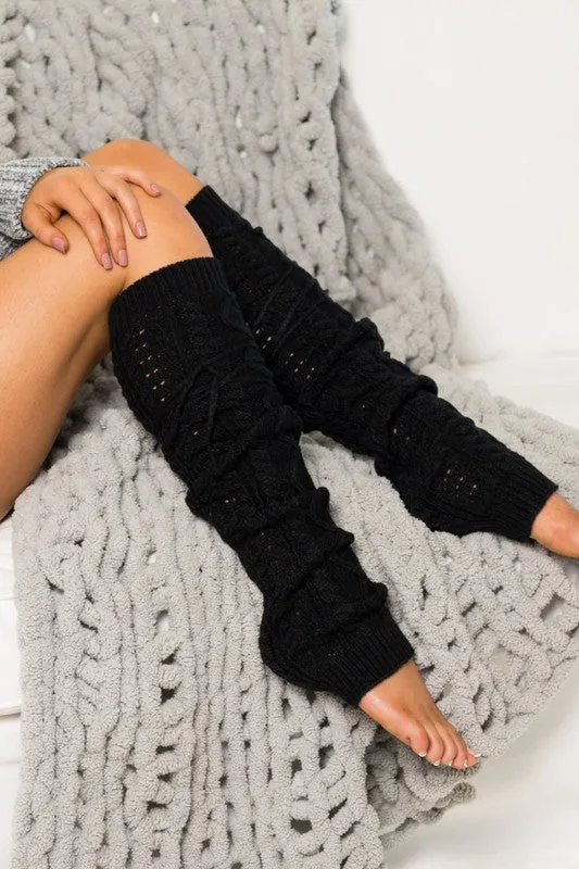 Cable Knit Long Tie Leg Warmers | Multiple Colors