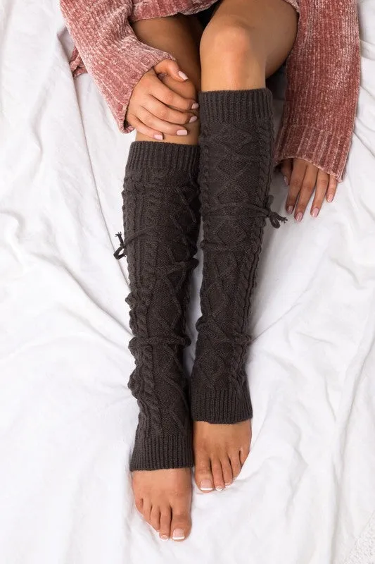 Cable Knit Long Tie Leg Warmers | Multiple Colors