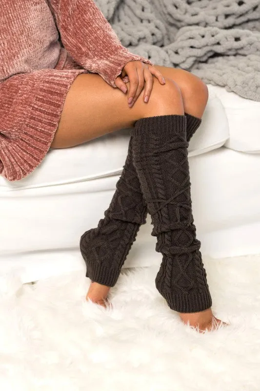 Cable Knit Long Tie Leg Warmers | Multiple Colors