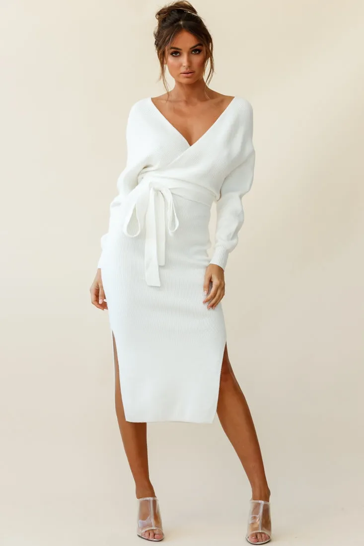 Cameo Batwing Knit Midi Dress Ivory