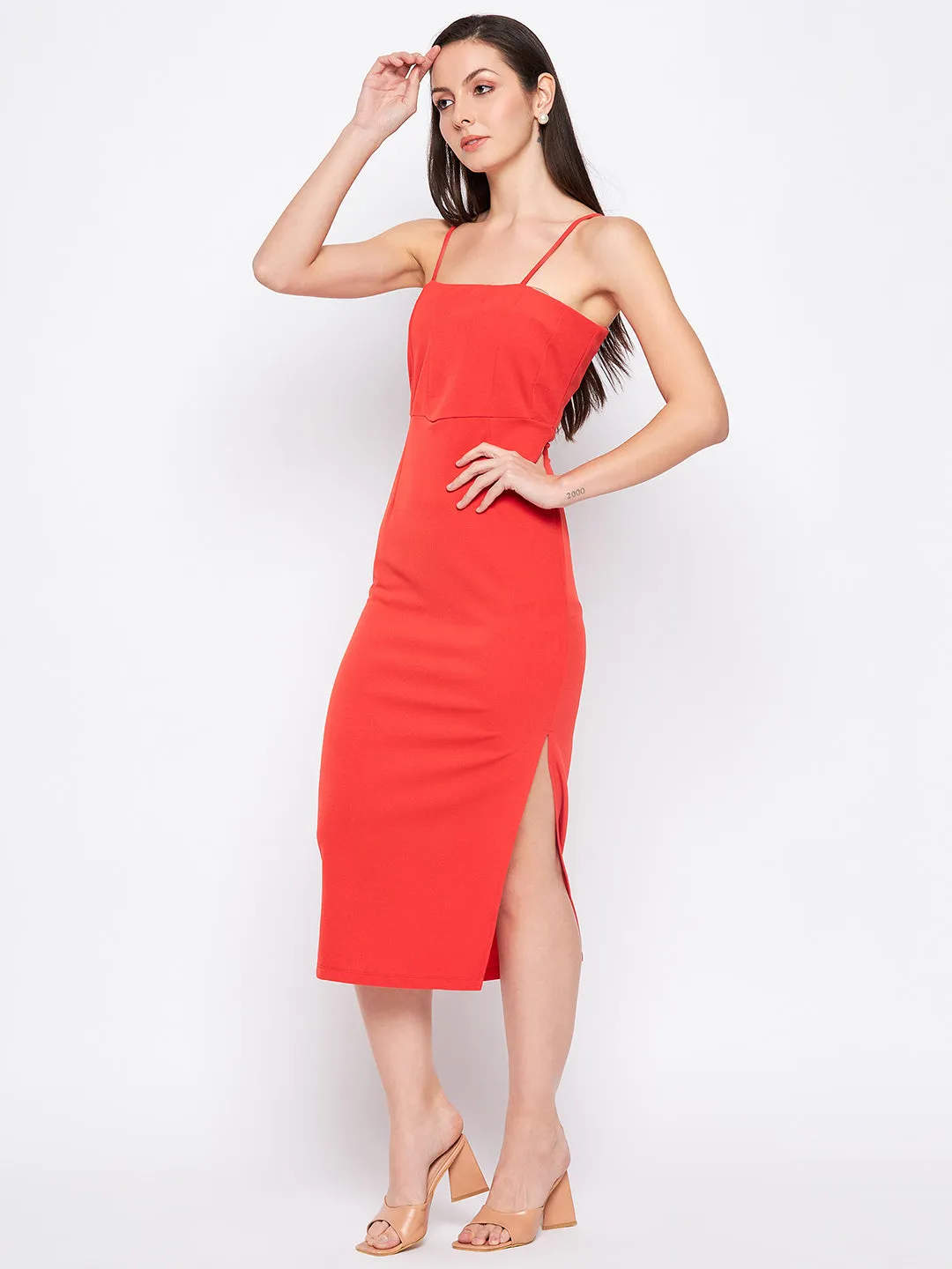 Camla Barcelona Tomato Camisole Straps Slit Dress