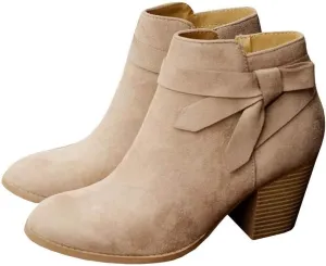 Carcuume Ankle Boots for Women,Ankle Tie Knot,Side Zipper,Round Toe,Chunky Heels,Boots for Women
