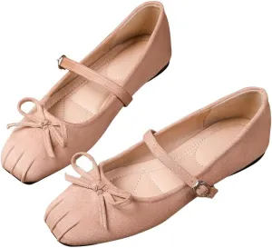 ChaiRong Zhou Women Bowknot Mary Jane Flats Comfortable Suede Shoes Buckle Straps Casual Ballet Dance Shoes