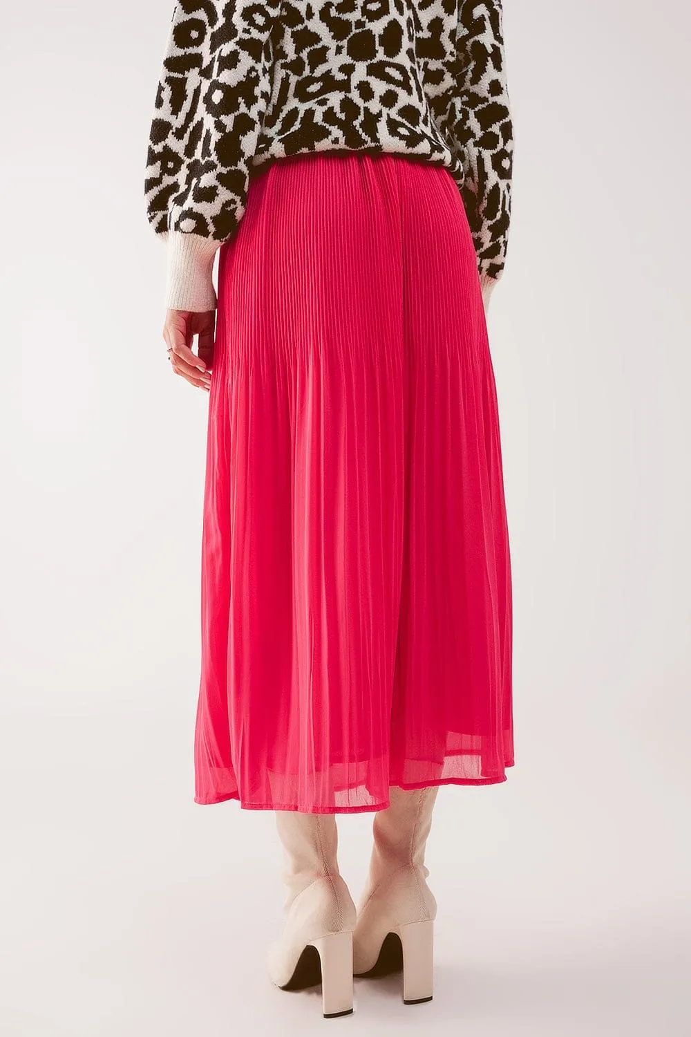 Chiffon Pleated Midi Skirt In Fuchsia