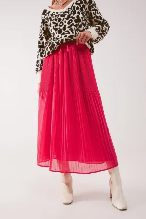 Chiffon Pleated Midi Skirt In Fuchsia