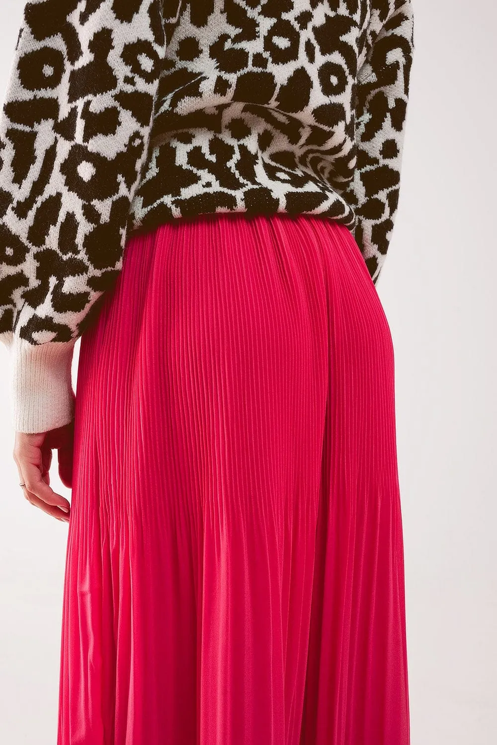 Chiffon Pleated Midi Skirt In Fuchsia