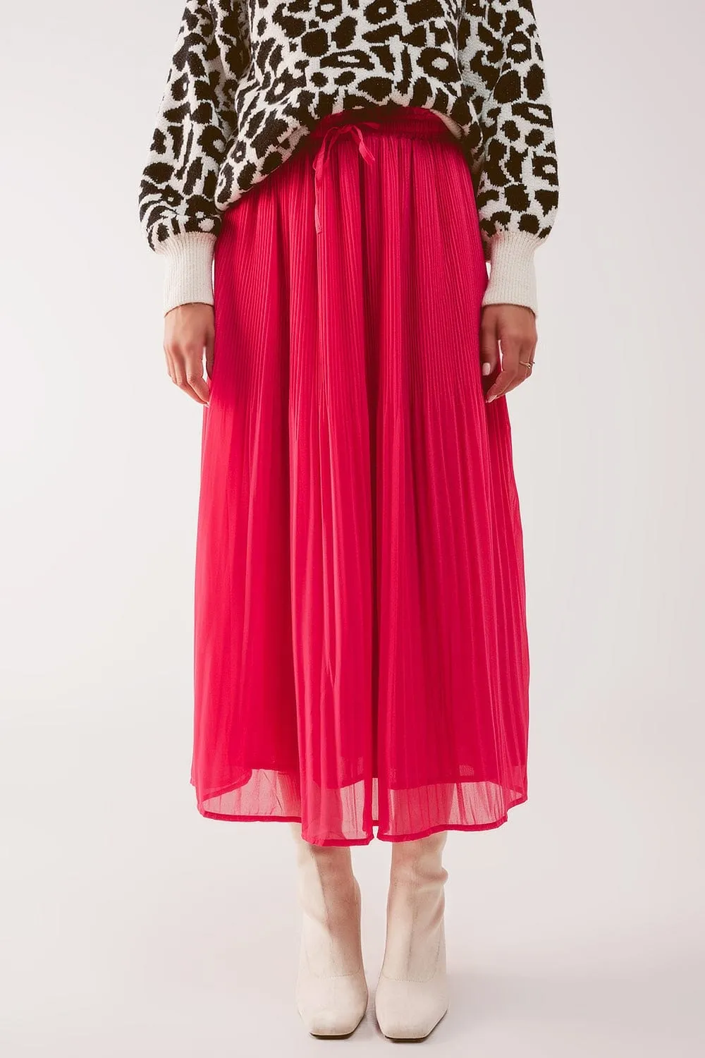 Chiffon Pleated Midi Skirt In Fuchsia