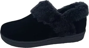 Clarks Black Suede Leather Faux Fur Lined Comfortable Rounded Toe Ankle Slippers