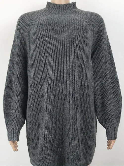 Classy Minimalist Mock Neck Mini Sweater Dress
