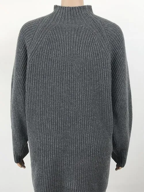 Classy Minimalist Mock Neck Mini Sweater Dress