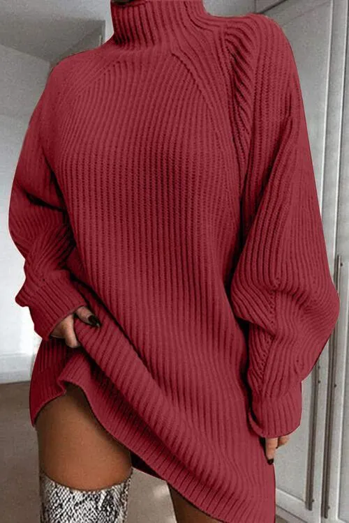 Classy Minimalist Mock Neck Mini Sweater Dress