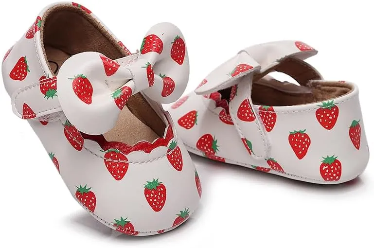 Clowora Infant Toddler Baby Girl Dress Shoes Mary Jane First Walking PU Leather Princess Wedding Rubber Sole Non-Slip with Bowknot Floral Flats