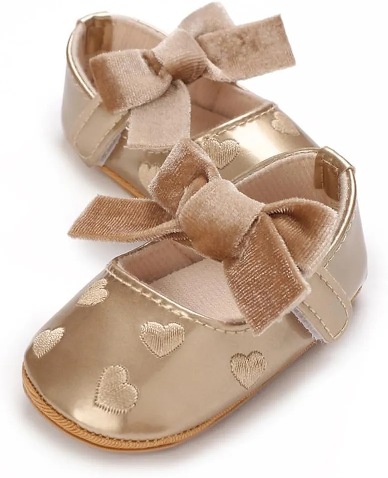 Clowora Infant Toddler Baby Girl Dress Shoes Mary Jane First Walking PU Leather Princess Wedding Rubber Sole Non-Slip with Bowknot Floral Flats