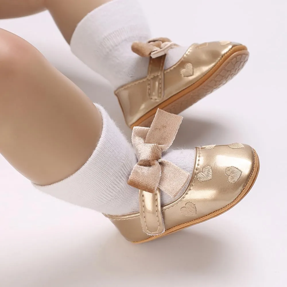 Clowora Infant Toddler Baby Girl Dress Shoes Mary Jane First Walking PU Leather Princess Wedding Rubber Sole Non-Slip with Bowknot Floral Flats