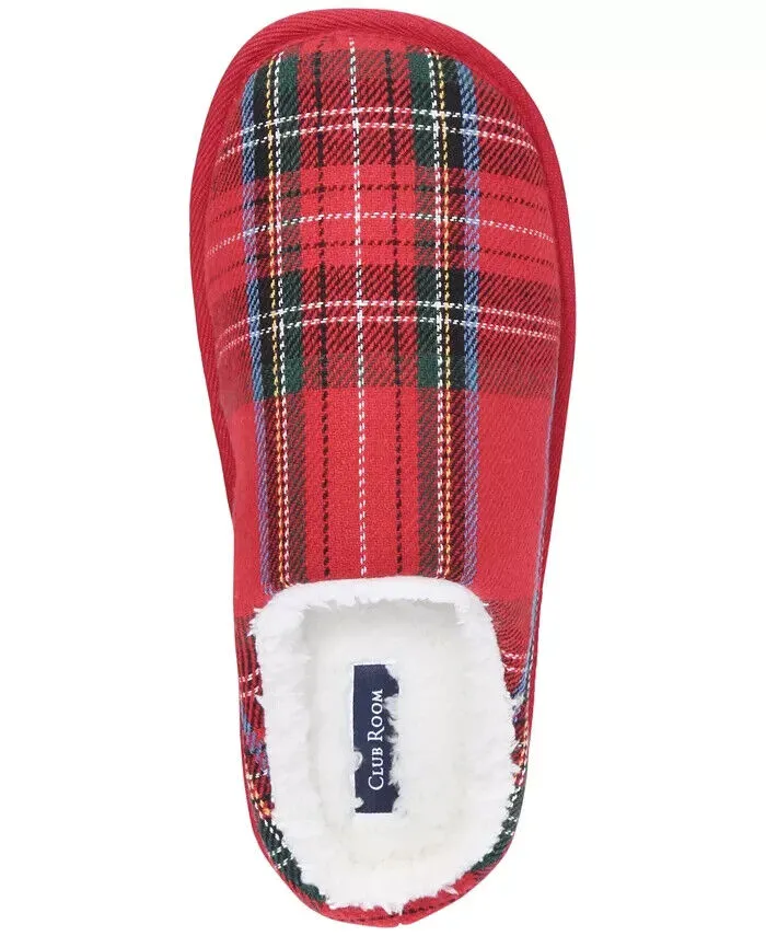 Club Room Men's Plaid Slippers Red Size M (8-9)