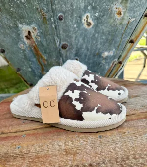 Cow Print Fur Slippers