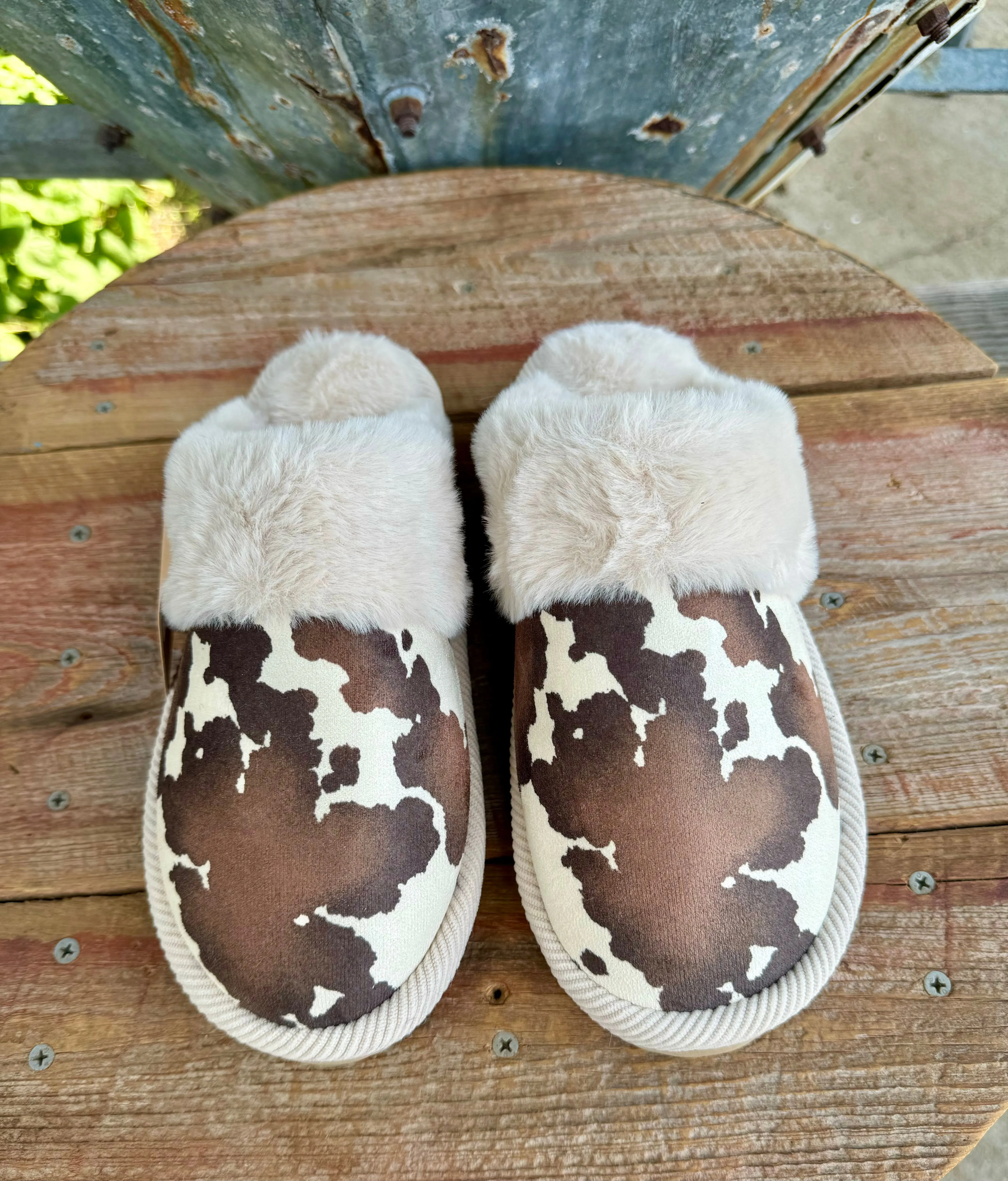 Cow Print Fur Slippers