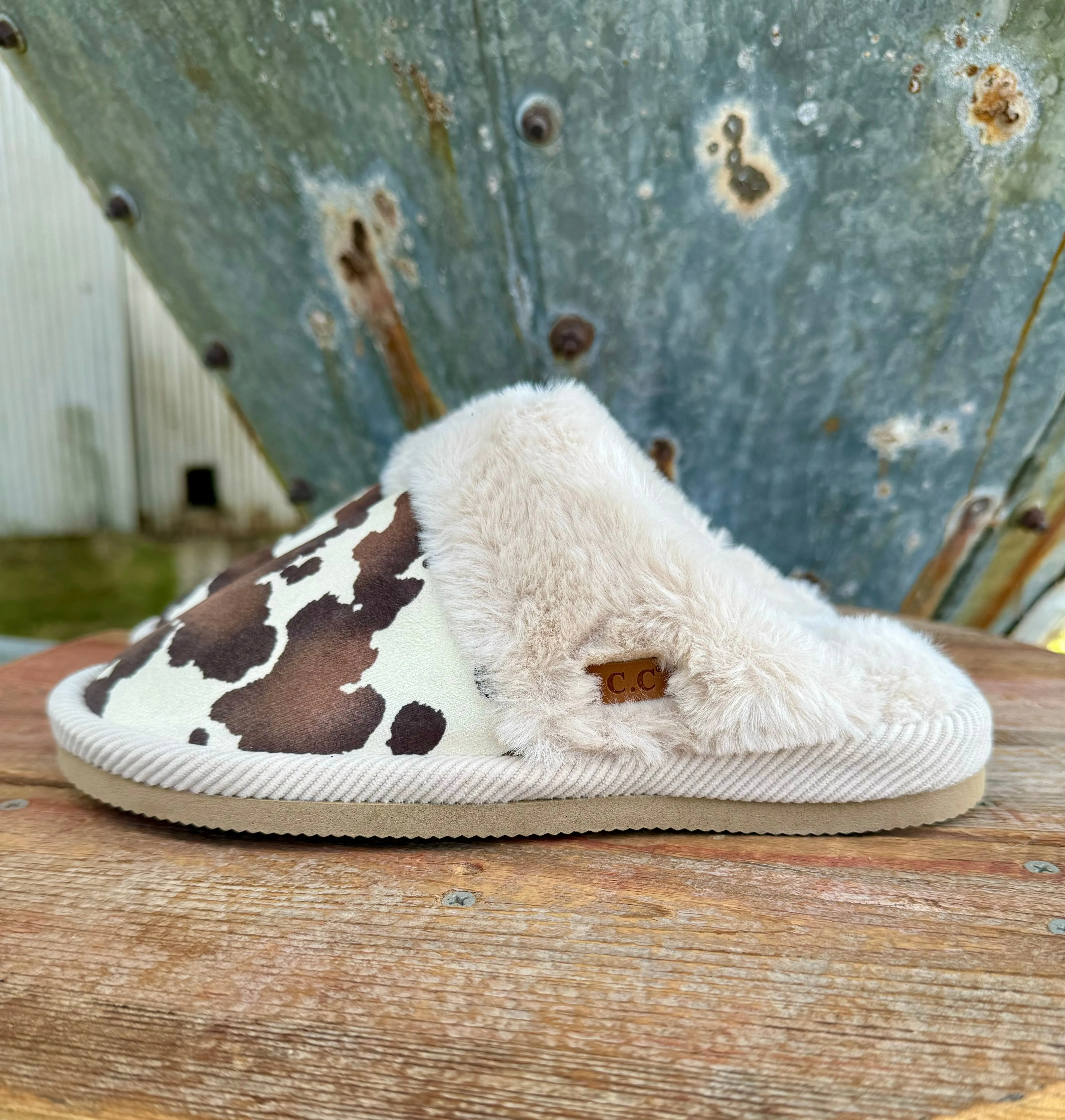 Cow Print Fur Slippers