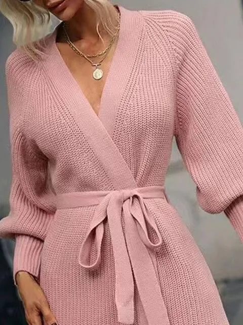 Cozy In Style Knit Long Sleeve Wrap Sweater Dress