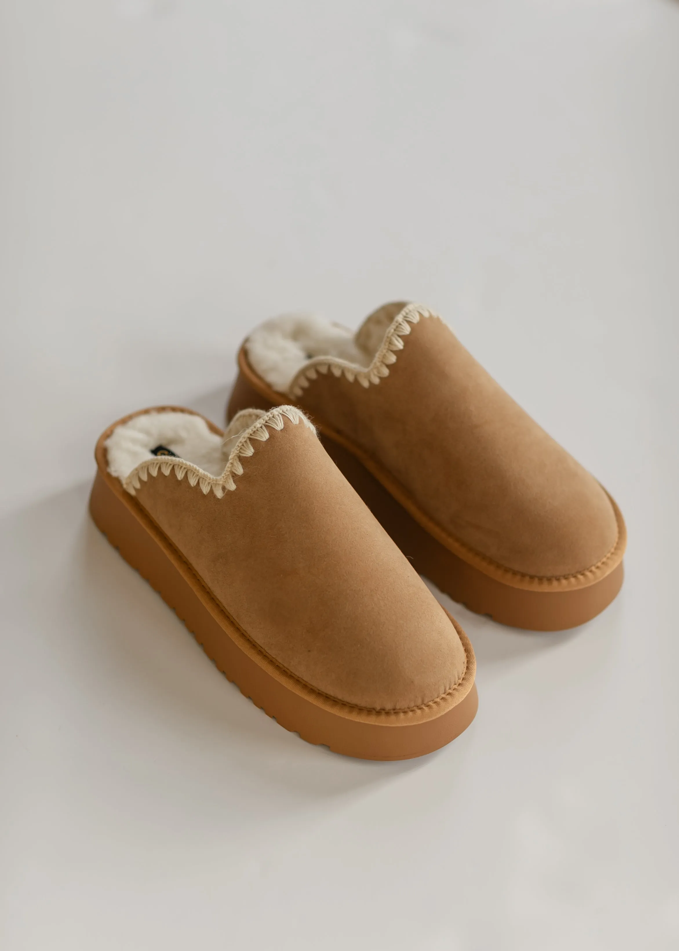 Crochet Edge Slip-on Sherpa Platform Slippers