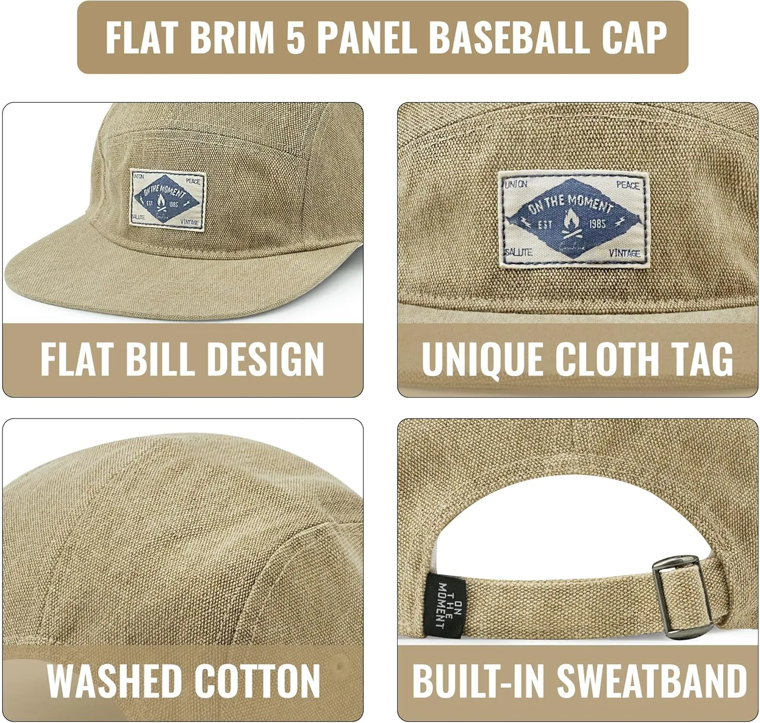 Croogo 5 Panel Hat Flat Brim Baseball Cap Snapback Hats for Men Vintage Trucker Dad Hat Hip Hop Street Style Skateboard Hats