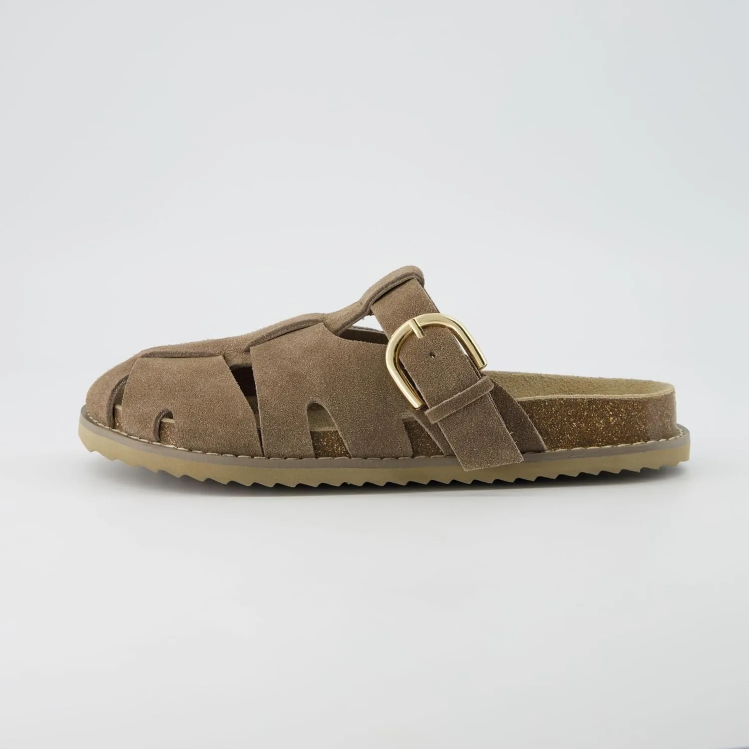 CUSHIONAIRE Benson Womens Fisherman Clog  Suede Slip-On Sandal with Adjustable Buckle & Contoured Cork Footbed