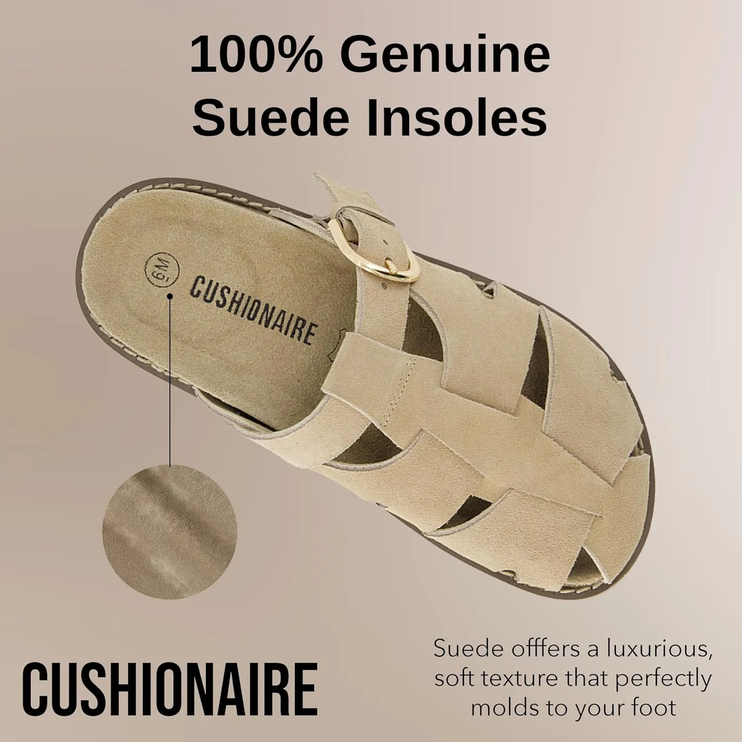 CUSHIONAIRE Benson Womens Fisherman Clog  Suede Slip-On Sandal with Adjustable Buckle & Contoured Cork Footbed