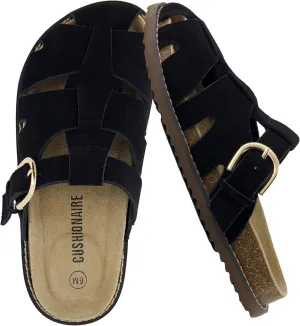 CUSHIONAIRE Benson Womens Fisherman Clog  Suede Slip-On Sandal with Adjustable Buckle & Contoured Cork Footbed