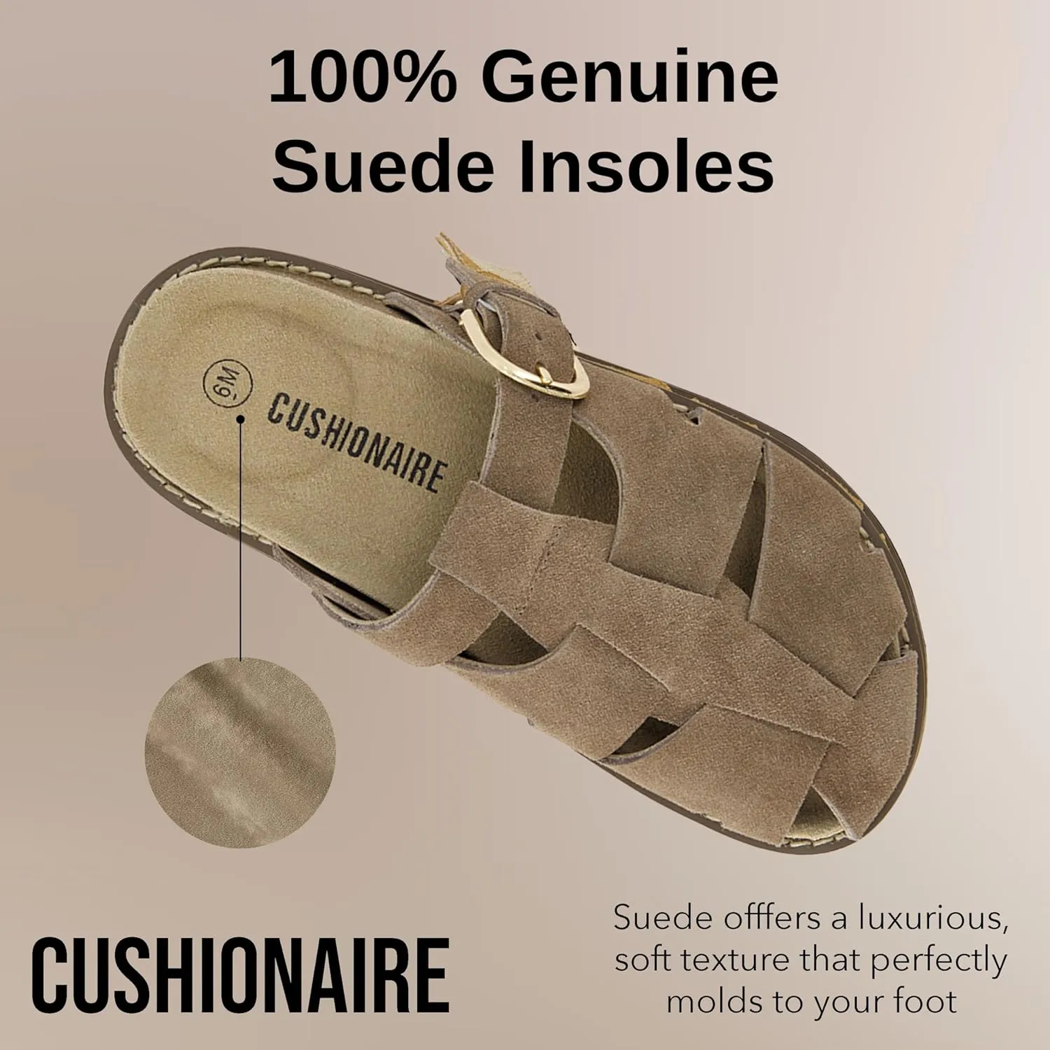 CUSHIONAIRE Benson Womens Fisherman Clog  Suede Slip-On Sandal with Adjustable Buckle & Contoured Cork Footbed