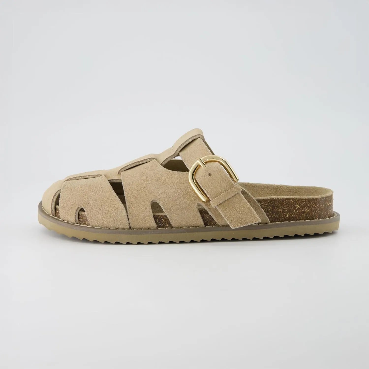 CUSHIONAIRE Benson Womens Fisherman Clog  Suede Slip-On Sandal with Adjustable Buckle & Contoured Cork Footbed