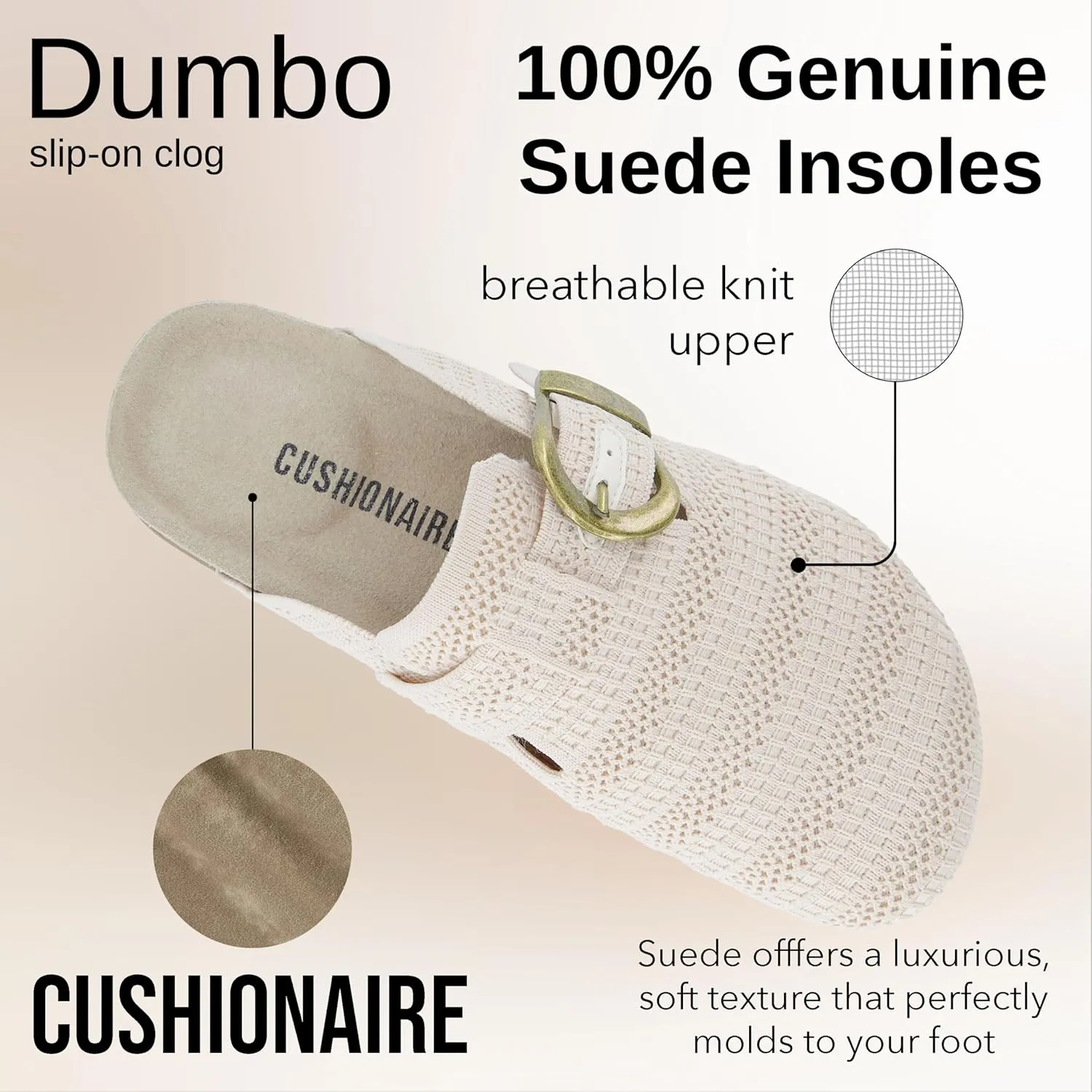 CUSHIONAIRE Dumbo Slip-On Clogs for Women with Textured Knit Upper, Adjustable Buckle, and Cushioned Footbed  Stylish and Comfortable Women's Shoes
