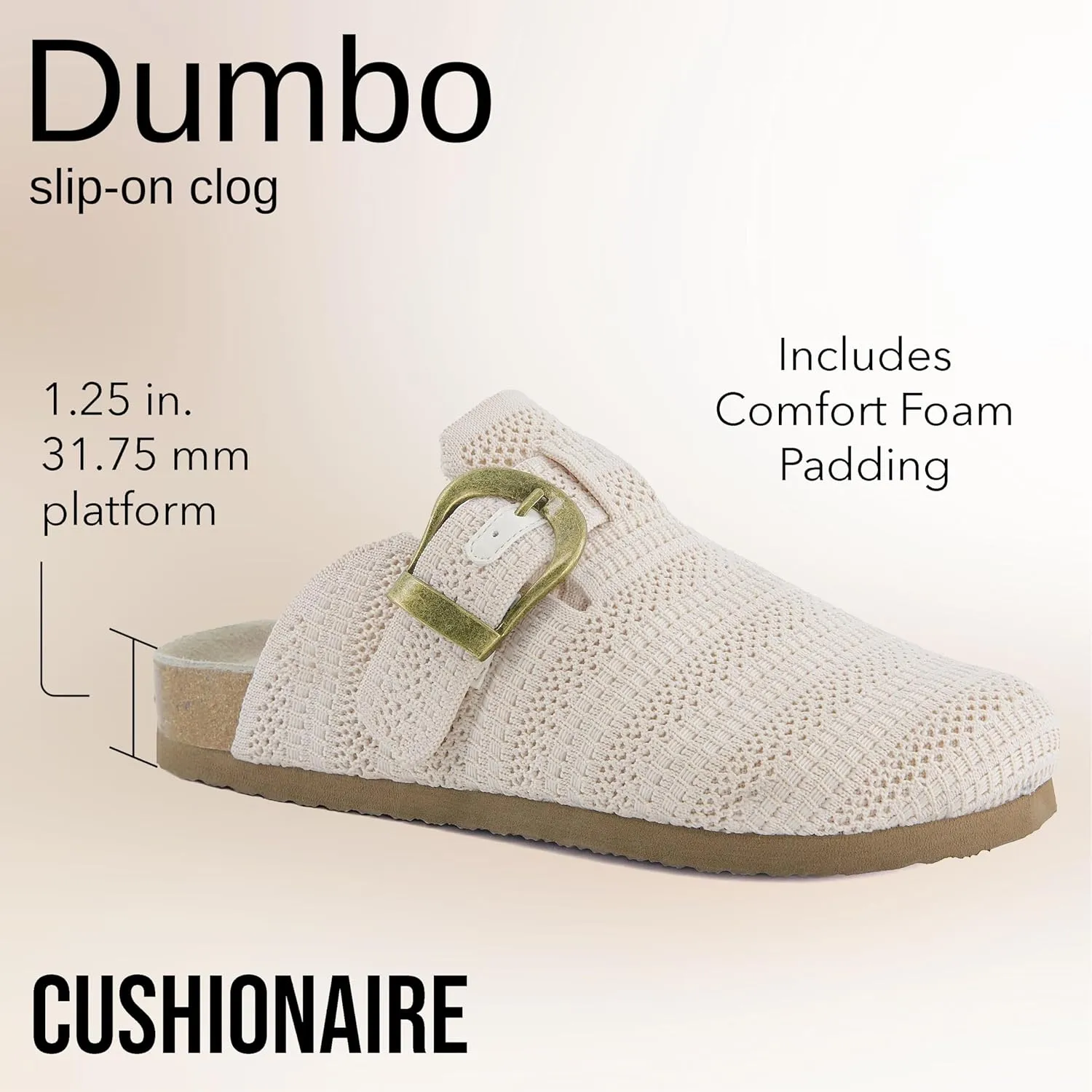 CUSHIONAIRE Dumbo Slip-On Clogs for Women with Textured Knit Upper, Adjustable Buckle, and Cushioned Footbed  Stylish and Comfortable Women's Shoes